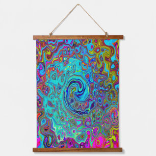 Trippy Sky Blue Abstract Retro Liquid Swirl Hanging Tapestry