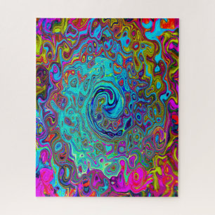 Trippy Sky Blue Abstract Retro Liquid Swirl Jigsaw Puzzle