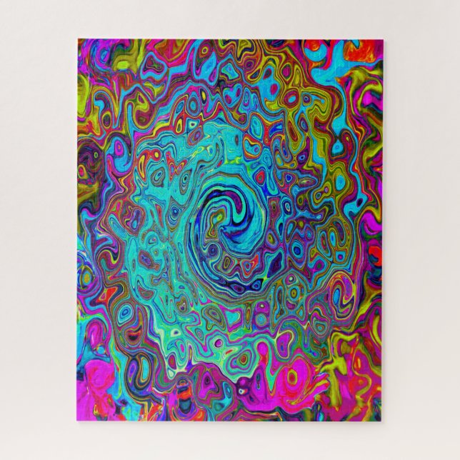 Trippy Sky Blue Abstract Retro Liquid Swirl Jigsaw Puzzle (Vertical)