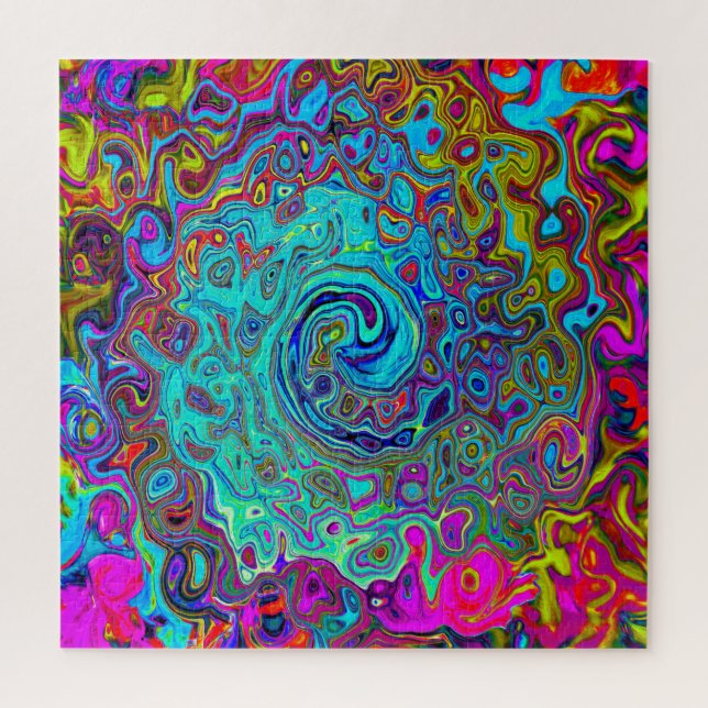 Trippy Sky Blue Abstract Retro Liquid Swirl Jigsaw Puzzle (Vertical)