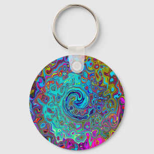 Trippy Sky Blue Abstract Retro Liquid Swirl Key Ring