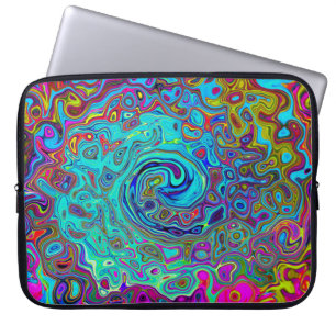 Trippy Sky Blue Abstract Retro Liquid Swirl Laptop Sleeve