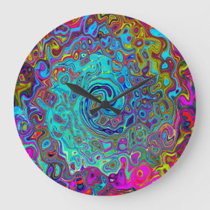 Trippy Sky Blue Abstract Retro Liquid Swirl Large Clock
