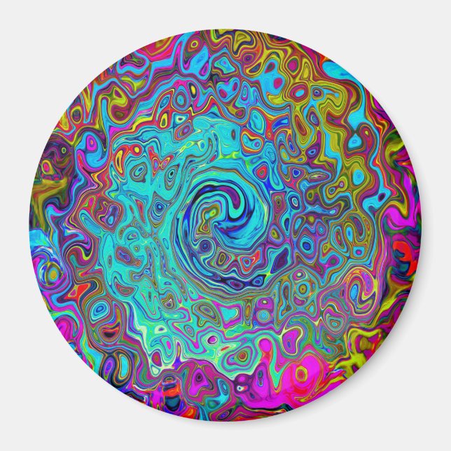Trippy Sky Blue Abstract Retro Liquid Swirl Magnet (Front)