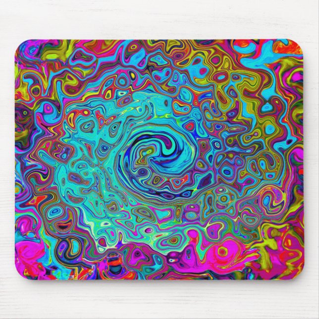 Trippy Sky Blue Abstract Retro Liquid Swirl Mouse Pad (Front)