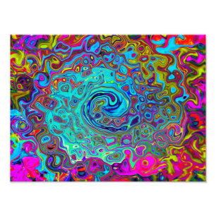 Trippy Sky Blue Abstract Retro Liquid Swirl Photo Print