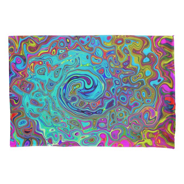 Trippy Sky Blue Abstract Retro Liquid Swirl Pillowcase (Front)