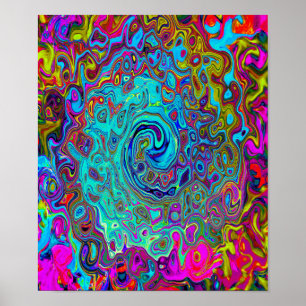 Trippy Sky Blue Abstract Retro Liquid Swirl Poster
