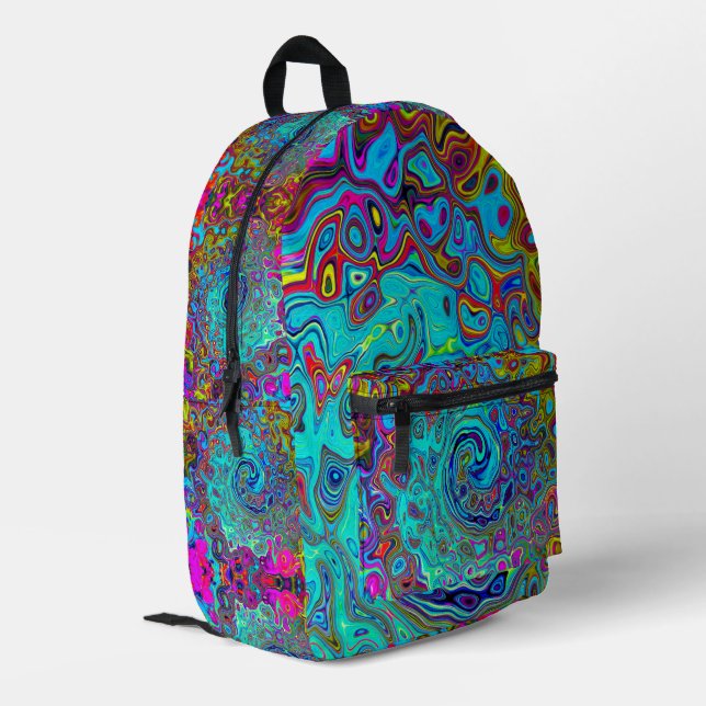 Trippy Sky Blue Abstract Retro Liquid Swirl Printed Backpack (Back Corner Left)