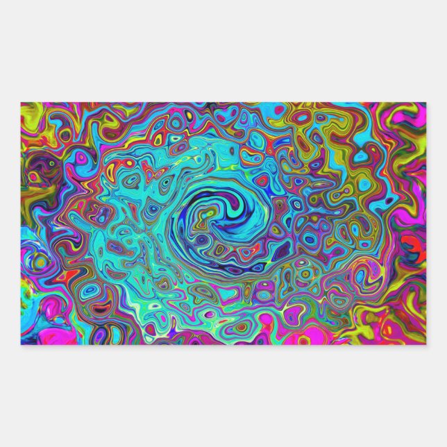 Trippy Sky Blue Abstract Retro Liquid Swirl Rectangular Sticker (Front)