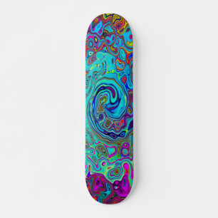 Trippy Sky Blue Abstract Retro Liquid Swirl Skateboard