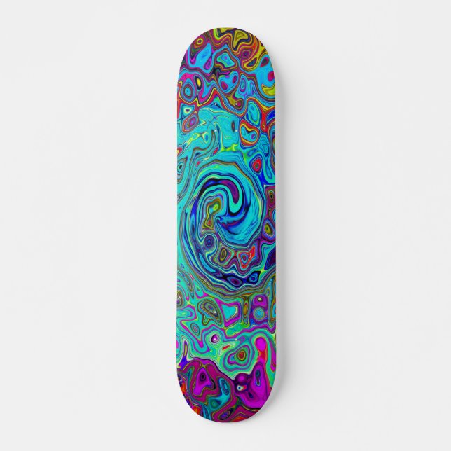 Trippy Sky Blue Abstract Retro Liquid Swirl Skateboard (Front)