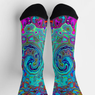 Trippy Sky Blue Abstract Retro Liquid Swirl Socks