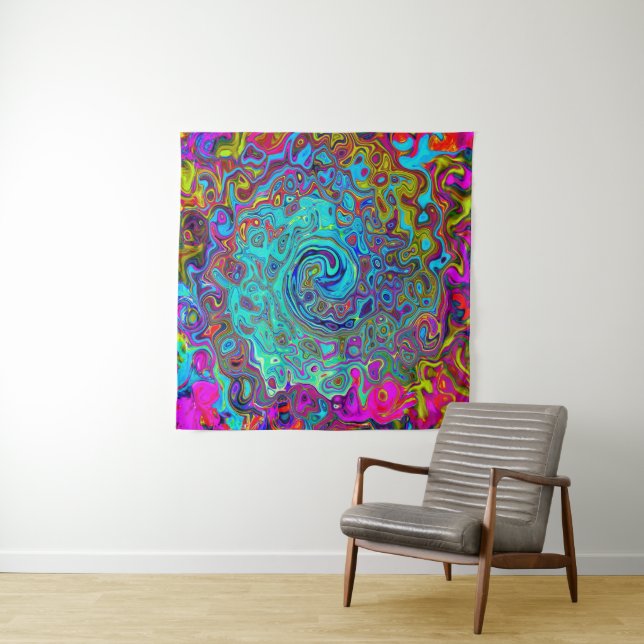 Trippy Sky Blue Abstract Retro Liquid Swirl Tapestry (In Situ)