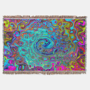 Trippy Sky Blue Abstract Retro Liquid Swirl Throw Blanket