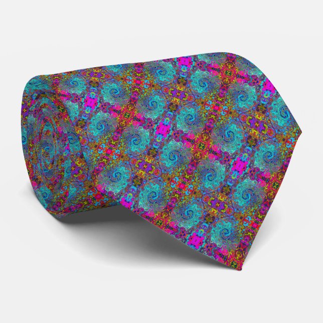 Trippy Sky Blue Abstract Retro Liquid Swirl Tie (Rolled)