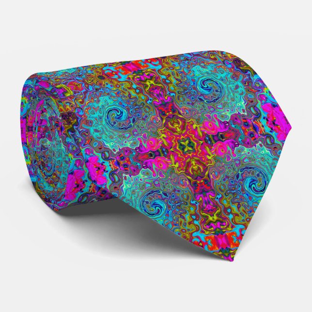 Trippy Sky Blue Abstract Retro Liquid Swirl Tie (Rolled)