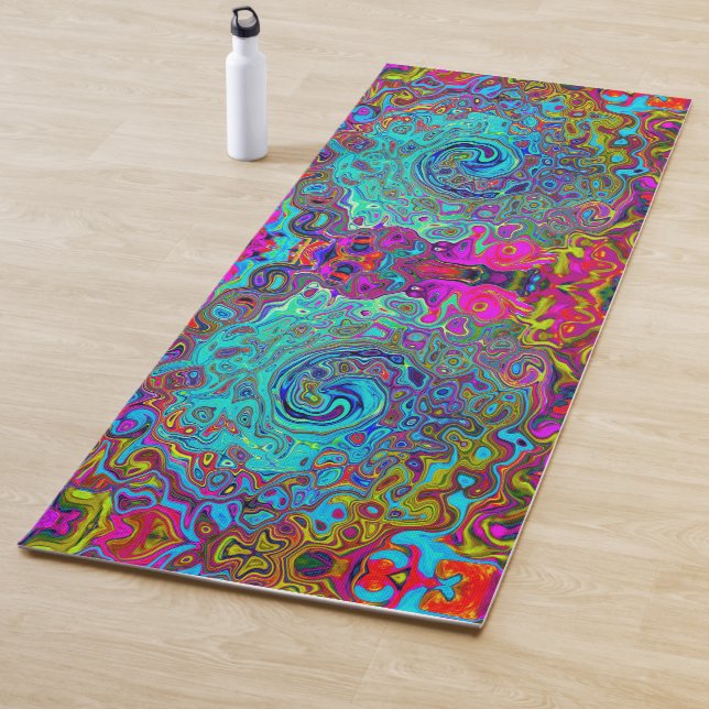 Trippy Sky Blue Abstract Retro Liquid Swirl Yoga Mat (In Situ)