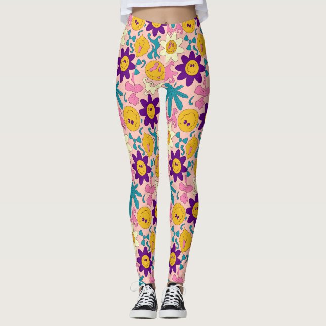 Trippy Smiley Seamless Pattern Leggings (Front)