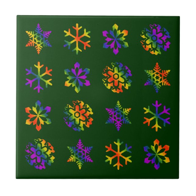 Trippy Snowflakes Ceramic Tile (Front)