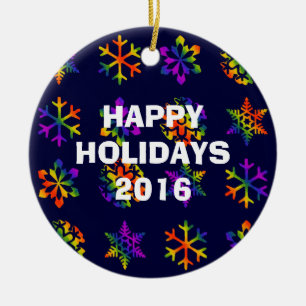 Trippy Snowflakes Round Ceramic Ornament