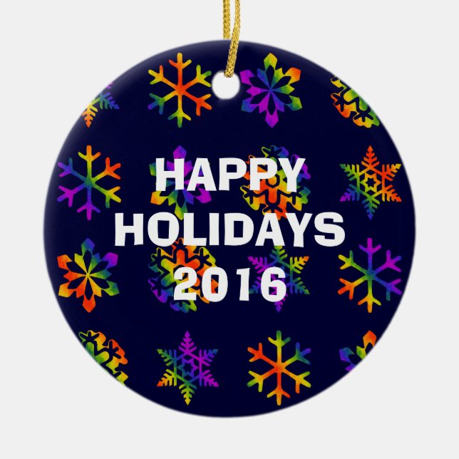 Trippy Snowflakes Round Ceramic Ornament (Front)