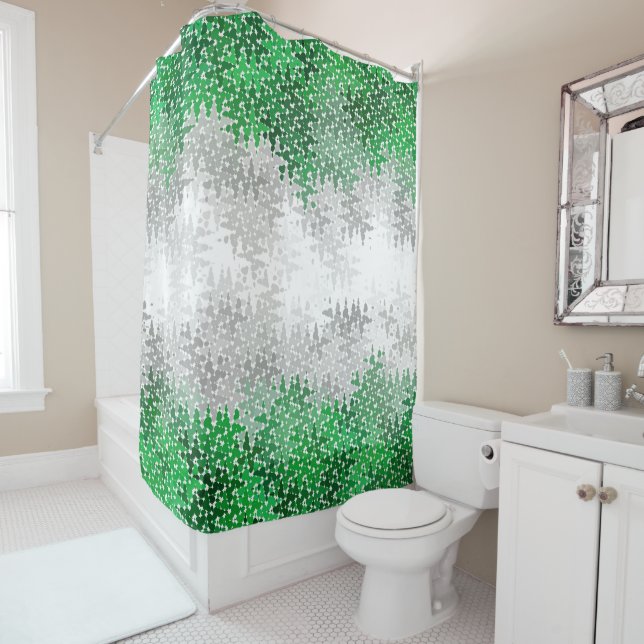 Trippy Squiggly Abstract Grayromantic Pride Flag Shower Curtain (In Situ)