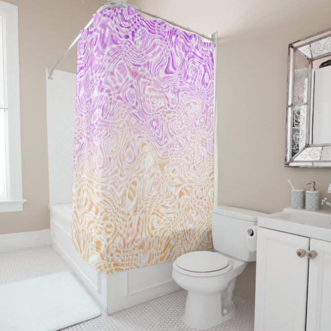 Trippy Squiggly Boho Abstract Trixic Pride Flag Shower Curtain (In Situ)