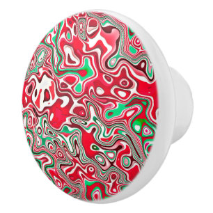 Trippy Squiggly Funky Maximalist Christmas Stripes Ceramic Knob