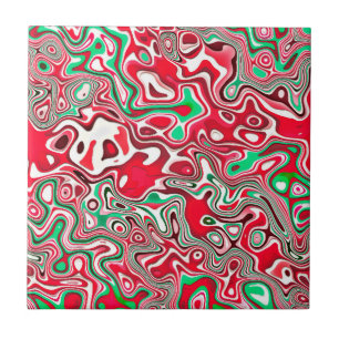 Trippy Squiggly Funky Maximalist Christmas Stripes Ceramic Tile