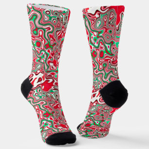 Trippy Squiggly Funky Maximalist Christmas Stripes Socks