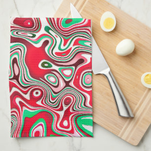 Trippy Squiggly Funky Maximalist Christmas Stripes Tea Towel