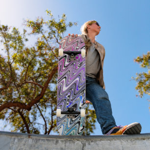 Trippy Squiggly Retro Groovy Colourful Rainbow Wav Skateboard