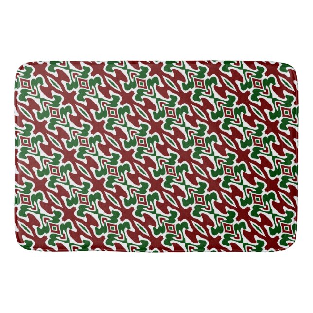 Trippy Squiggly Retro Mod Christmas Stripe Pattern Bath Mat (Front)