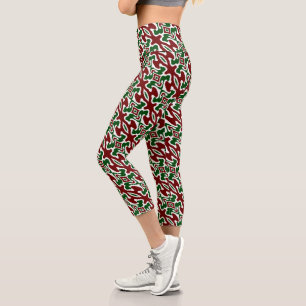 Trippy Squiggly Retro Mod Christmas Stripe Pattern Capri Leggings