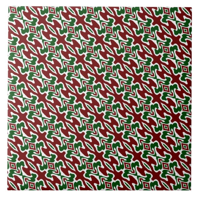 Trippy Squiggly Retro Mod Christmas Stripe Pattern Ceramic Tile (Front)