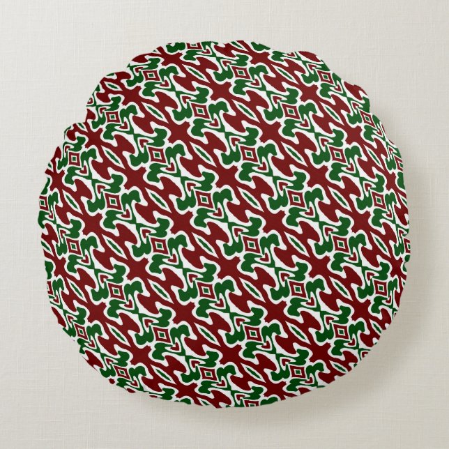 Trippy Squiggly Retro Mod Christmas Stripe Pattern Round Cushion (Front)