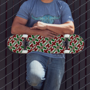 Trippy Squiggly Retro Mod Christmas Stripe Pattern Skateboard
