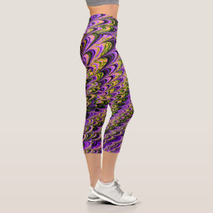 Trippy Squiggly Ripply Bohemian Funky Fractal Art Capri Leggings
