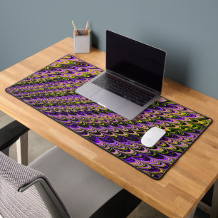 Trippy Squiggly Ripply Bohemian Funky Fractal Art Desk Mat