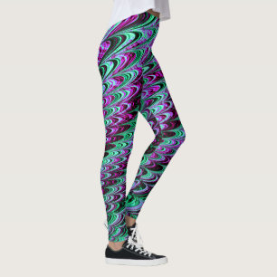 Trippy Squiggly Ripply Bohemian Funky Fractal Art Leggings