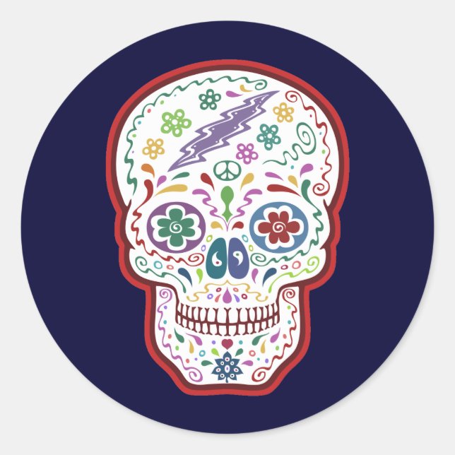 Trippy Sugar Skull Classic Round Sticker (Front)