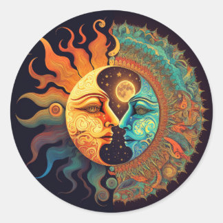 Trippy Sun&Moon Classic Round Sticker