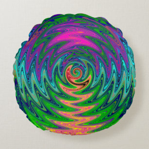 Trippy Swirly Rainbow Round Cushion
