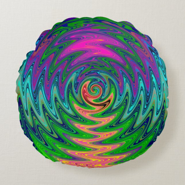 Trippy Swirly Rainbow  Round Cushion (Front)