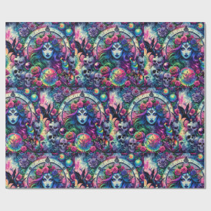 Trippy tie dye Halloween witch goddess gift wrap