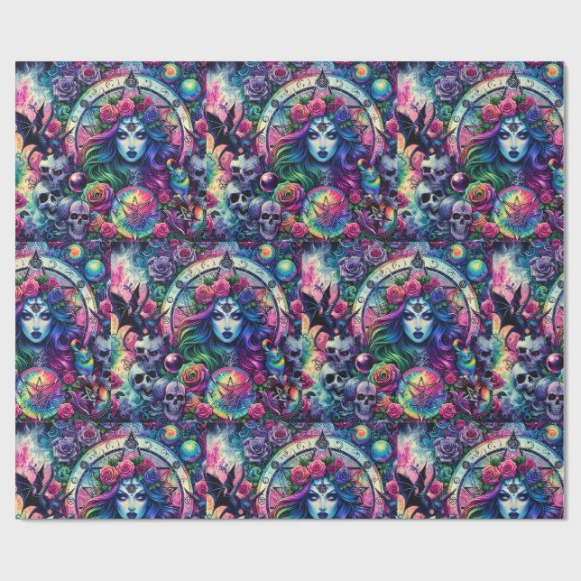 Trippy tie dye Halloween witch goddess gift wrap (Flat)