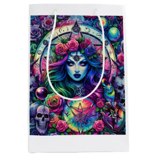 Trippy tie dye Halloween witch goddess gift wrap Medium Gift Bag