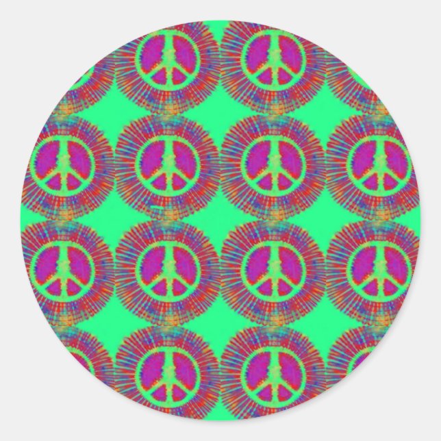 Trippy Tie-Dye Psychedelic Peace Sign Classic Round Sticker (Front)