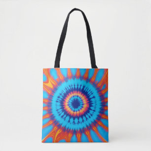 Trippy Tie-Dye Retro Blue & Orange  Tote Bag